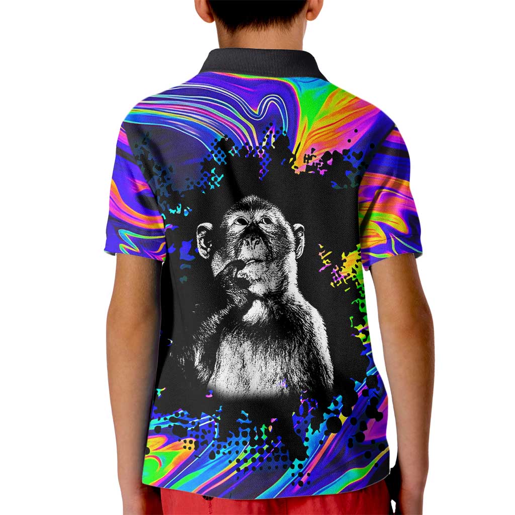 Funny Psychedelic Monkey Thinker Kid Polo Shirt Trippy Curiosity Vibes