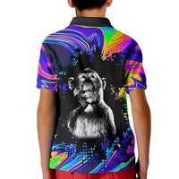 Funny Psychedelic Monkey Thinker Kid Polo Shirt Trippy Curiosity Vibes