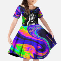 Funny Psychedelic Monkey Thinker Kid Short Sleeve Dress Trippy Curiosity Vibes