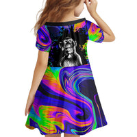 Funny Psychedelic Monkey Thinker Kid Short Sleeve Dress Trippy Curiosity Vibes