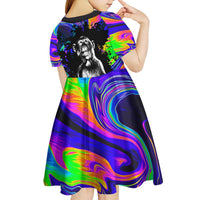 Funny Psychedelic Monkey Thinker Kid Short Sleeve Dress Trippy Curiosity Vibes
