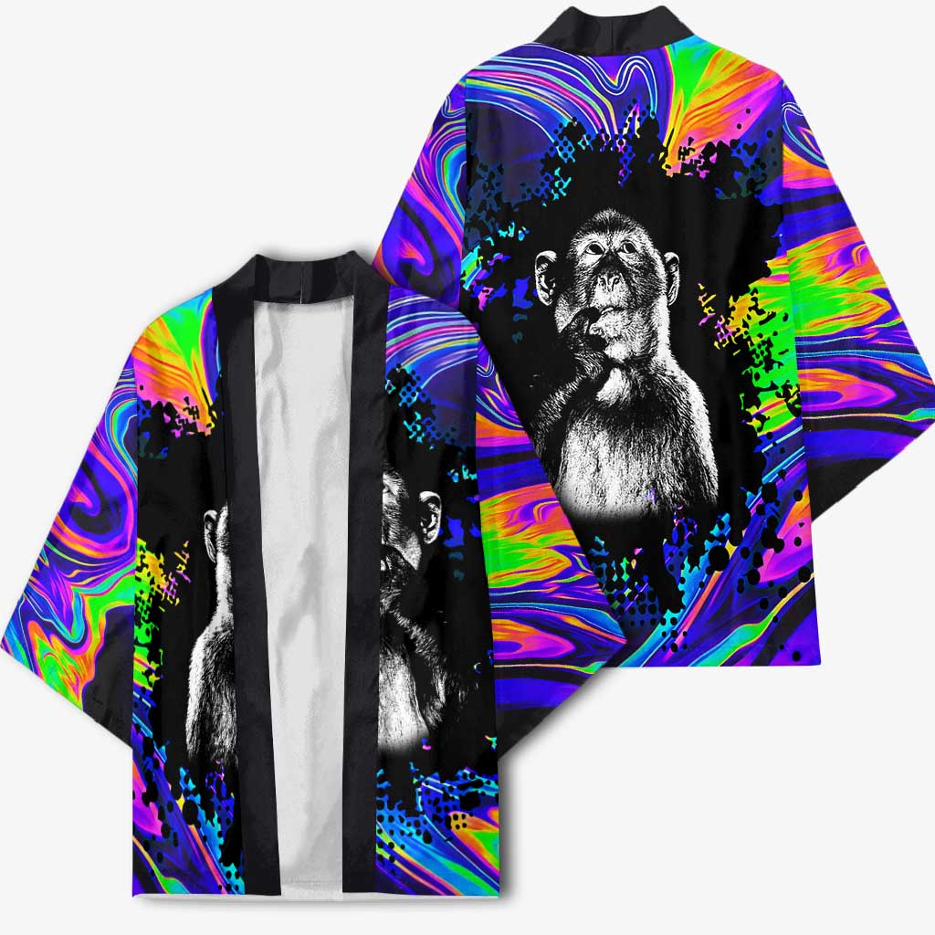 Funny Psychedelic Monkey Thinker Kimono Trippy Curiosity Vibes