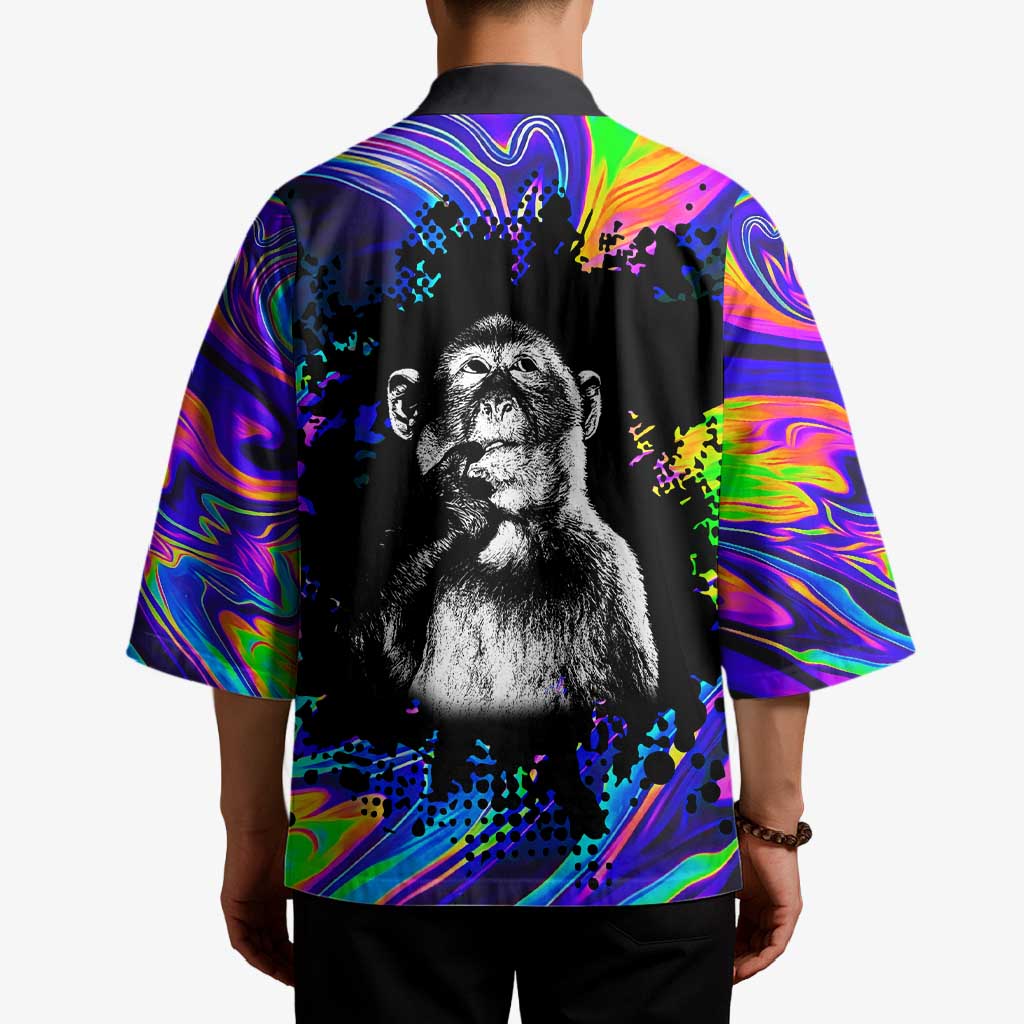 Funny Psychedelic Monkey Thinker Kimono Trippy Curiosity Vibes