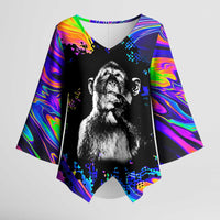 Funny Psychedelic Monkey Thinker Kimono Sleeve Blouse Trippy Curiosity Vibes