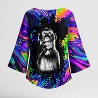 Funny Psychedelic Monkey Thinker Kimono Sleeve Blouse Trippy Curiosity Vibes