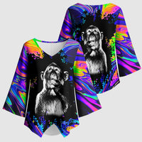 Funny Psychedelic Monkey Thinker Kimono Sleeve Blouse Trippy Curiosity Vibes
