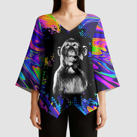 Funny Psychedelic Monkey Thinker Kimono Sleeve Blouse Trippy Curiosity Vibes