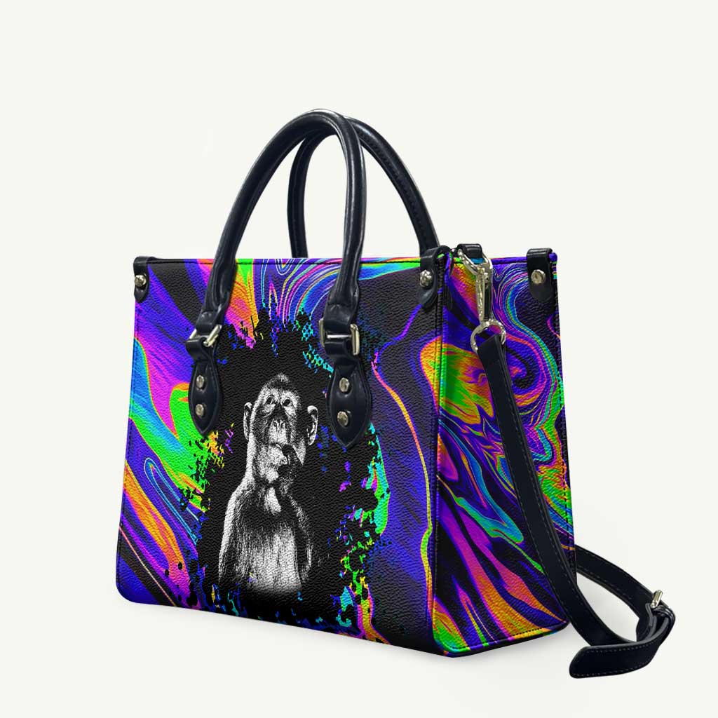 Funny Psychedelic Monkey Thinker Leather Bag Trippy Curiosity Vibes