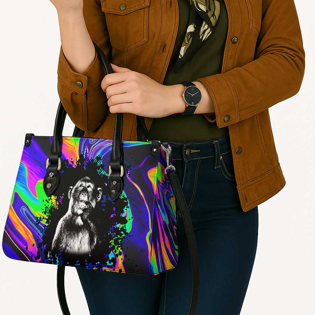 Funny Psychedelic Monkey Thinker Leather Bag Trippy Curiosity Vibes