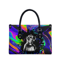 Funny Psychedelic Monkey Thinker Leather Bag Trippy Curiosity Vibes