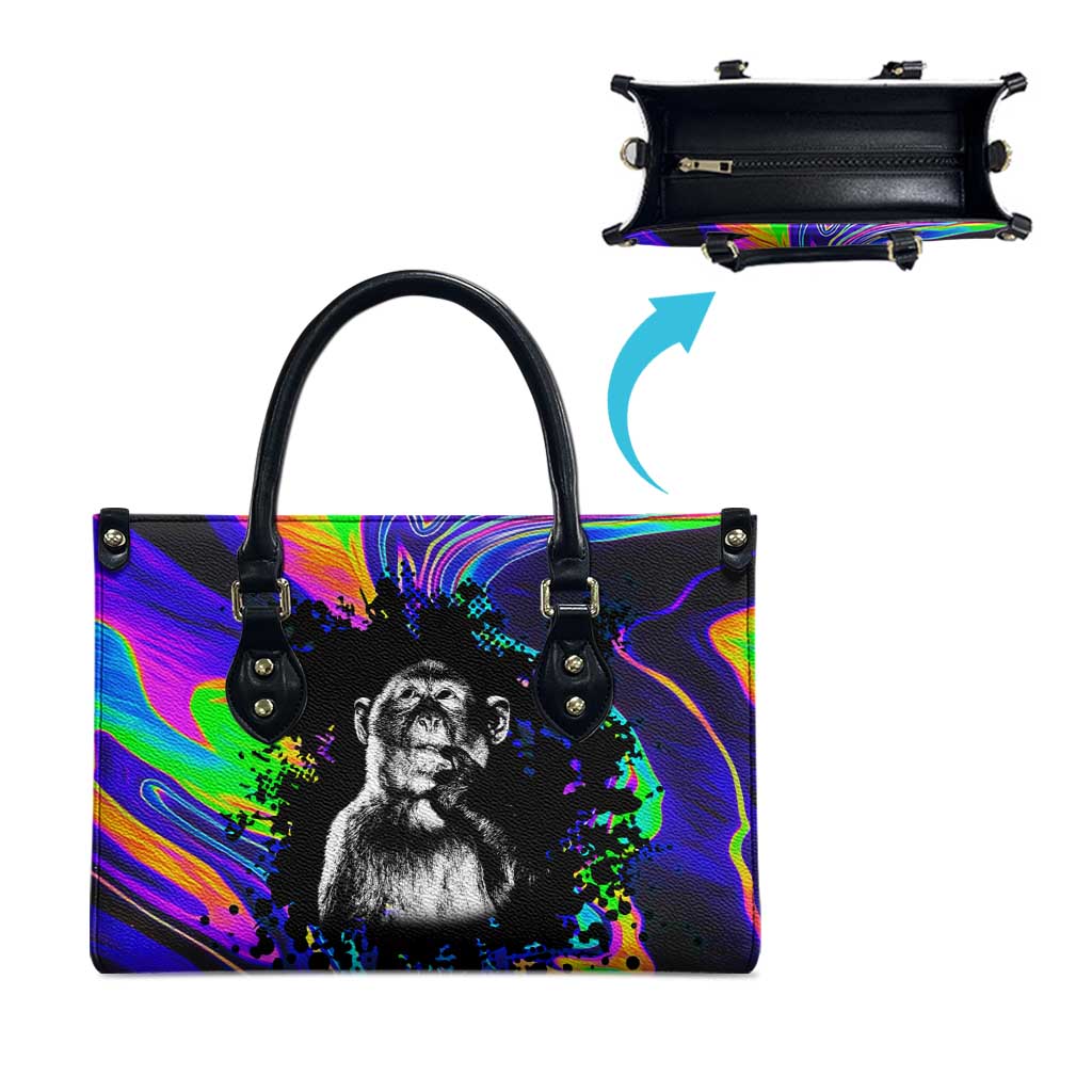 Funny Psychedelic Monkey Thinker Leather Bag Trippy Curiosity Vibes