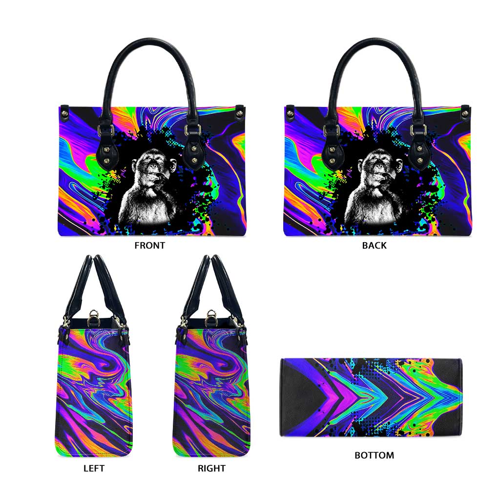 Funny Psychedelic Monkey Thinker Leather Bag Trippy Curiosity Vibes
