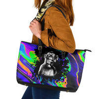 Funny Psychedelic Monkey Thinker Leather Tote Bag Trippy Curiosity Vibes