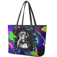 Funny Psychedelic Monkey Thinker Leather Tote Bag Trippy Curiosity Vibes