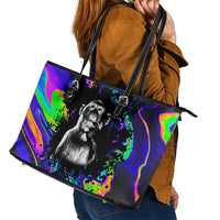 Funny Psychedelic Monkey Thinker Leather Tote Bag Trippy Curiosity Vibes