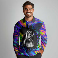 Funny Psychedelic Monkey Thinker Long Sleeve Polo Shirt Trippy Curiosity Vibes