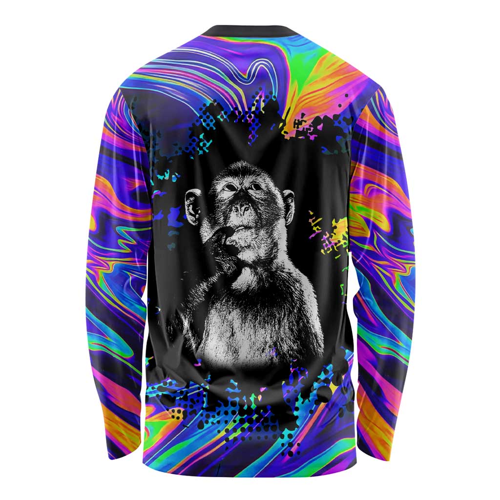Funny Psychedelic Monkey Thinker Long Sleeve Shirt Trippy Curiosity Vibes