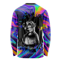 Funny Psychedelic Monkey Thinker Long Sleeve Shirt Trippy Curiosity Vibes