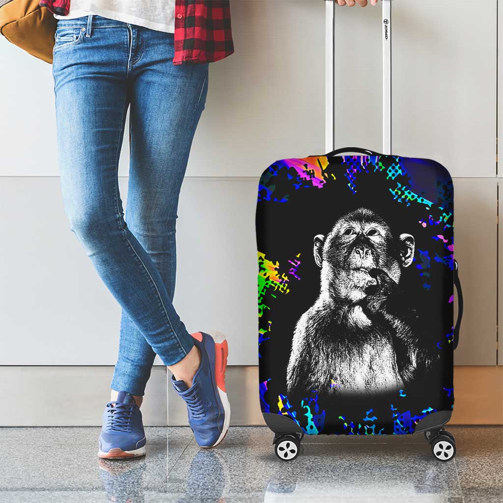 Funny Psychedelic Monkey Thinker Luggage Cover Trippy Curiosity Vibes
