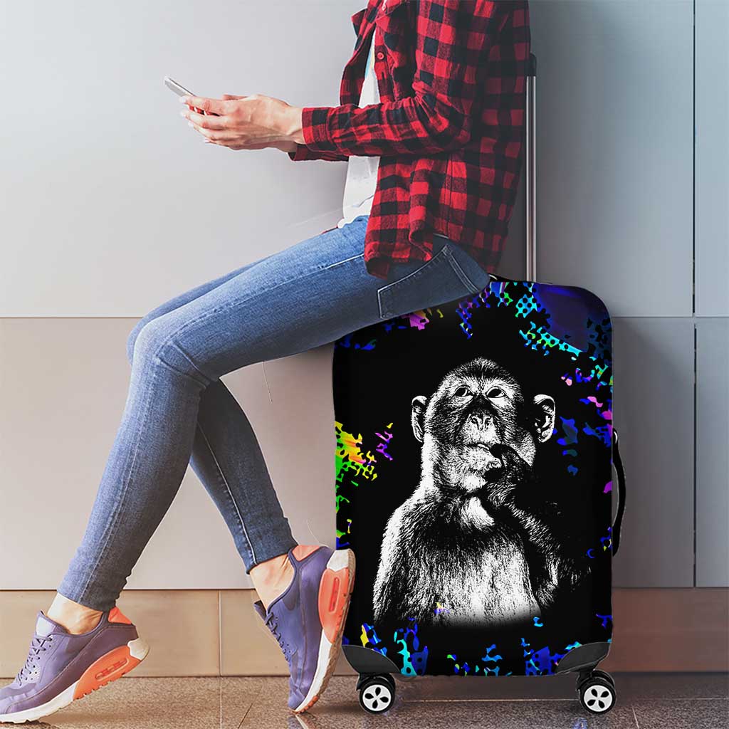 Funny Psychedelic Monkey Thinker Luggage Cover Trippy Curiosity Vibes