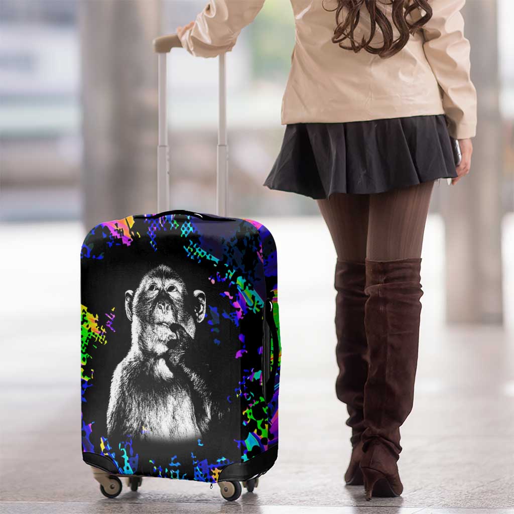 Funny Psychedelic Monkey Thinker Luggage Cover Trippy Curiosity Vibes