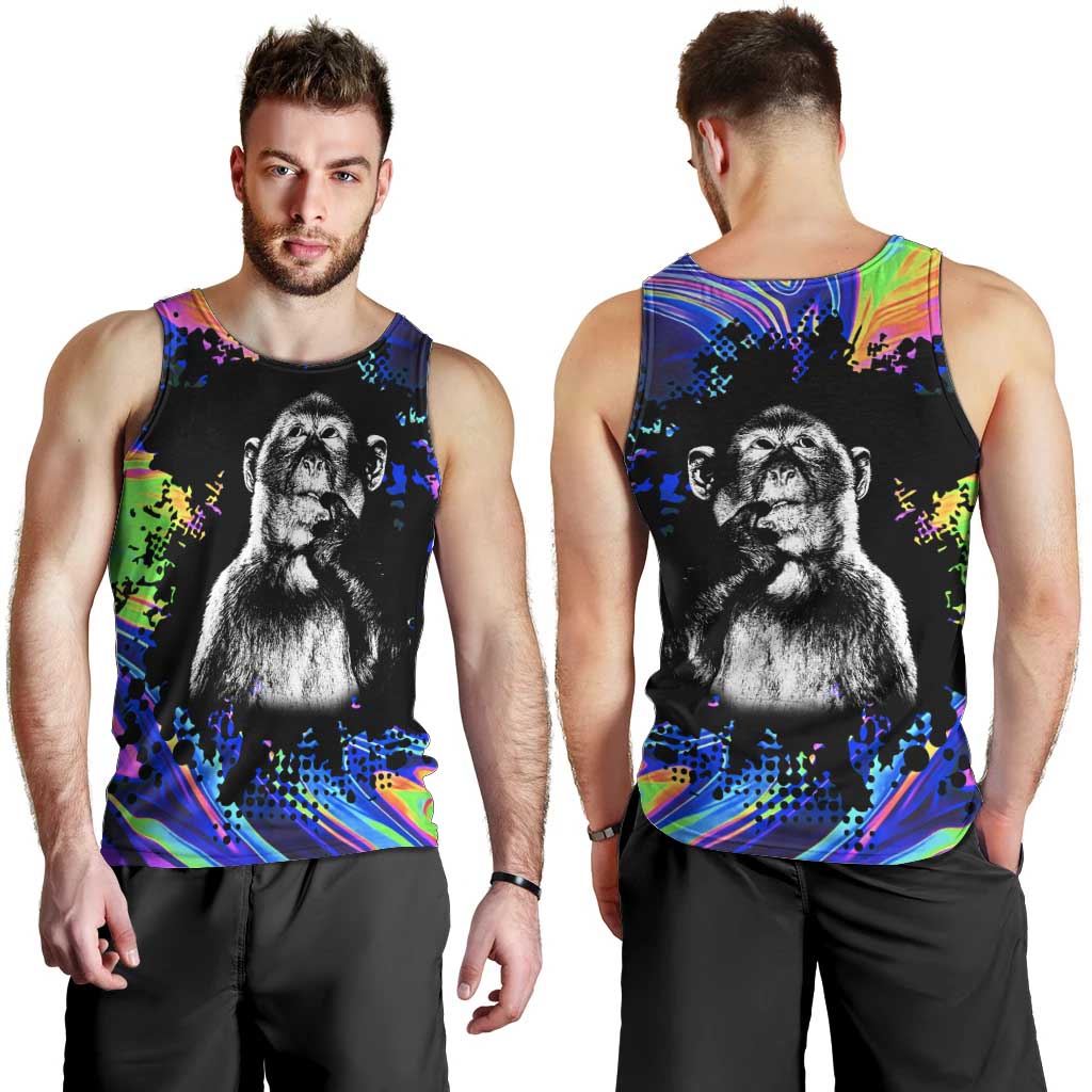 Funny Psychedelic Monkey Thinker Men Tank Top Trippy Curiosity Vibes
