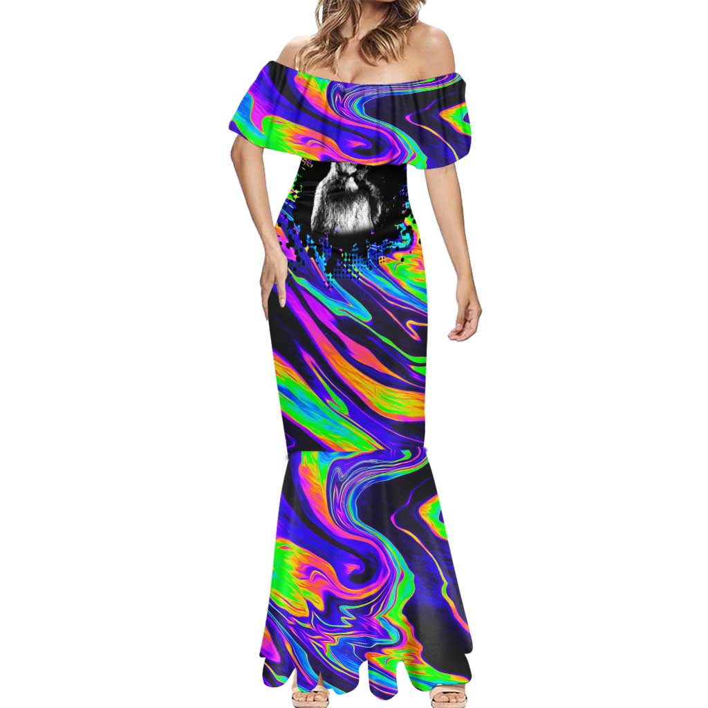 Funny Psychedelic Monkey Thinker Mermaid Dress Trippy Curiosity Vibes