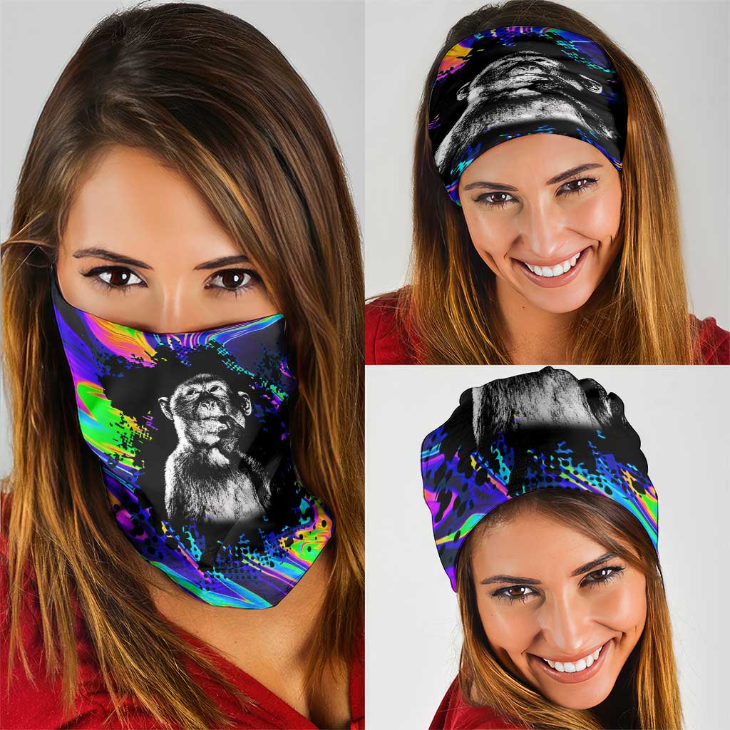 Funny Psychedelic Monkey Thinker Neck Gaiter Trippy Curiosity Vibes
