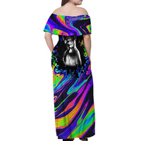 Funny Psychedelic Monkey Thinker Off Shoulder Maxi Dress Trippy Curiosity Vibes