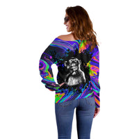 Funny Psychedelic Monkey Thinker Off Shoulder Sweater Trippy Curiosity Vibes