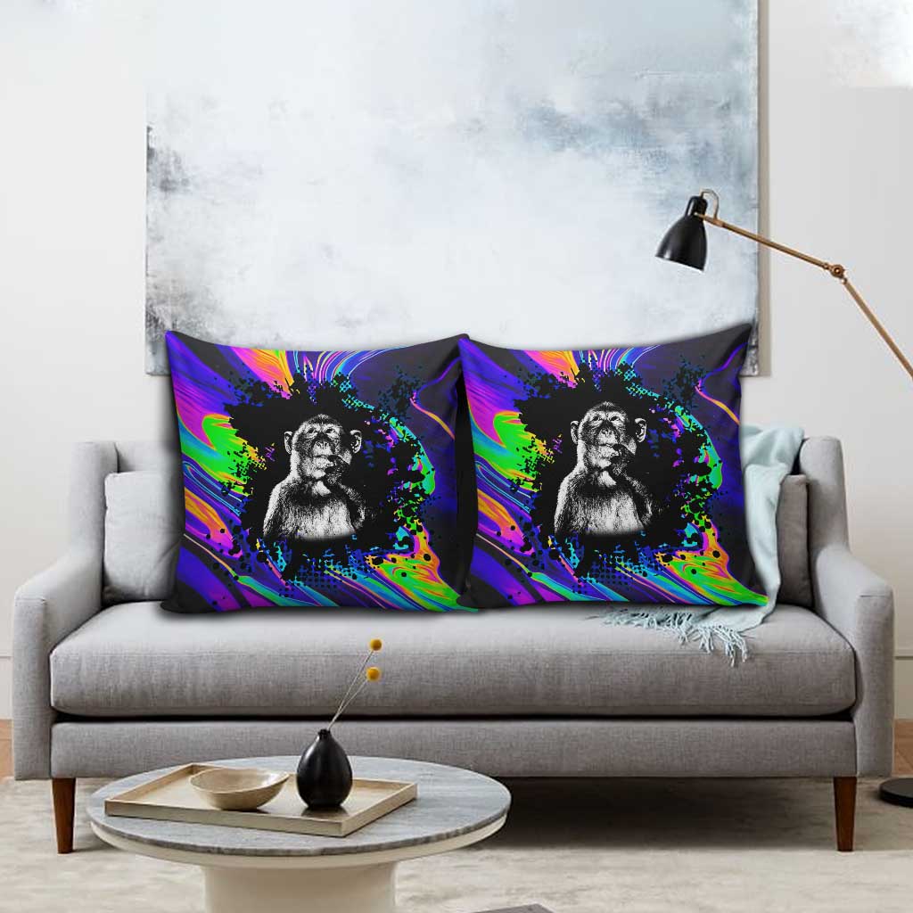 Funny Psychedelic Monkey Thinker Pillow Cover Trippy Curiosity Vibes