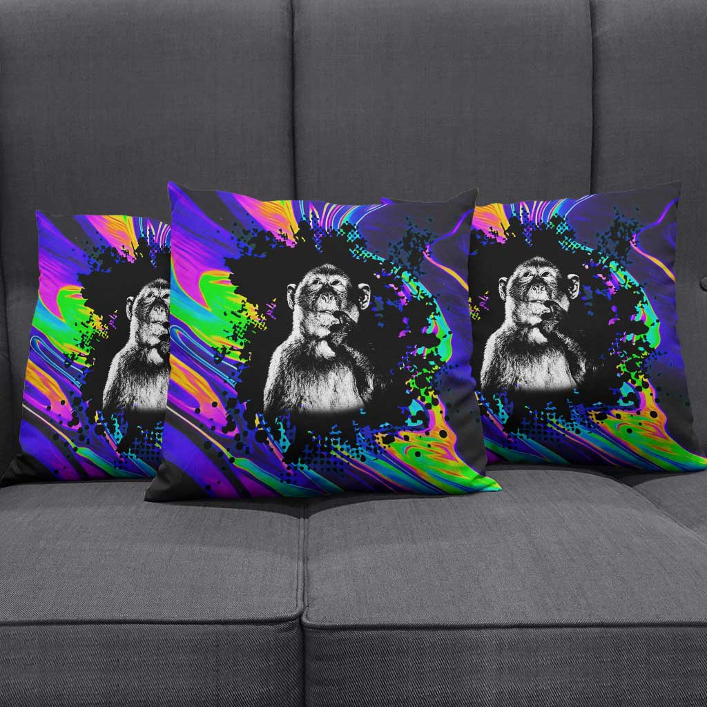 Funny Psychedelic Monkey Thinker Pillow Cover Trippy Curiosity Vibes