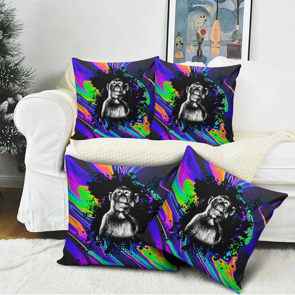 Funny Psychedelic Monkey Thinker Pillow Cover Trippy Curiosity Vibes