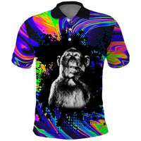 Funny Psychedelic Monkey Thinker Polo Shirt Trippy Curiosity Vibes