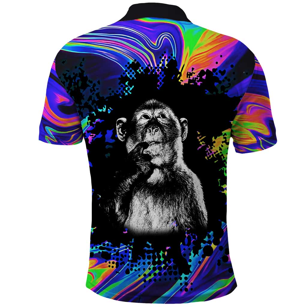 Funny Psychedelic Monkey Thinker Polo Shirt Trippy Curiosity Vibes