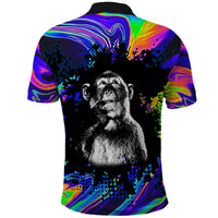 Funny Psychedelic Monkey Thinker Polo Shirt Trippy Curiosity Vibes