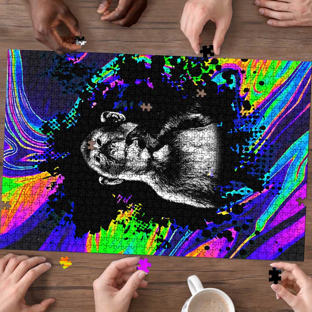 Funny Psychedelic Monkey Thinker Puzzle Trippy Curiosity Vibes