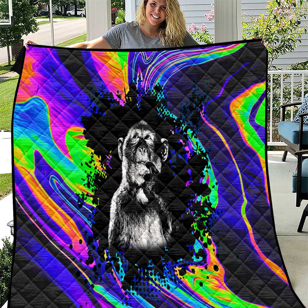 Funny Psychedelic Monkey Thinker Quilt Trippy Curiosity Vibes