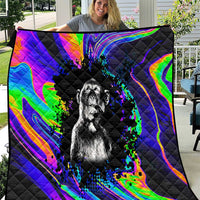 Funny Psychedelic Monkey Thinker Quilt Trippy Curiosity Vibes
