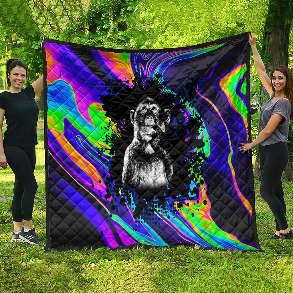Funny Psychedelic Monkey Thinker Quilt Trippy Curiosity Vibes