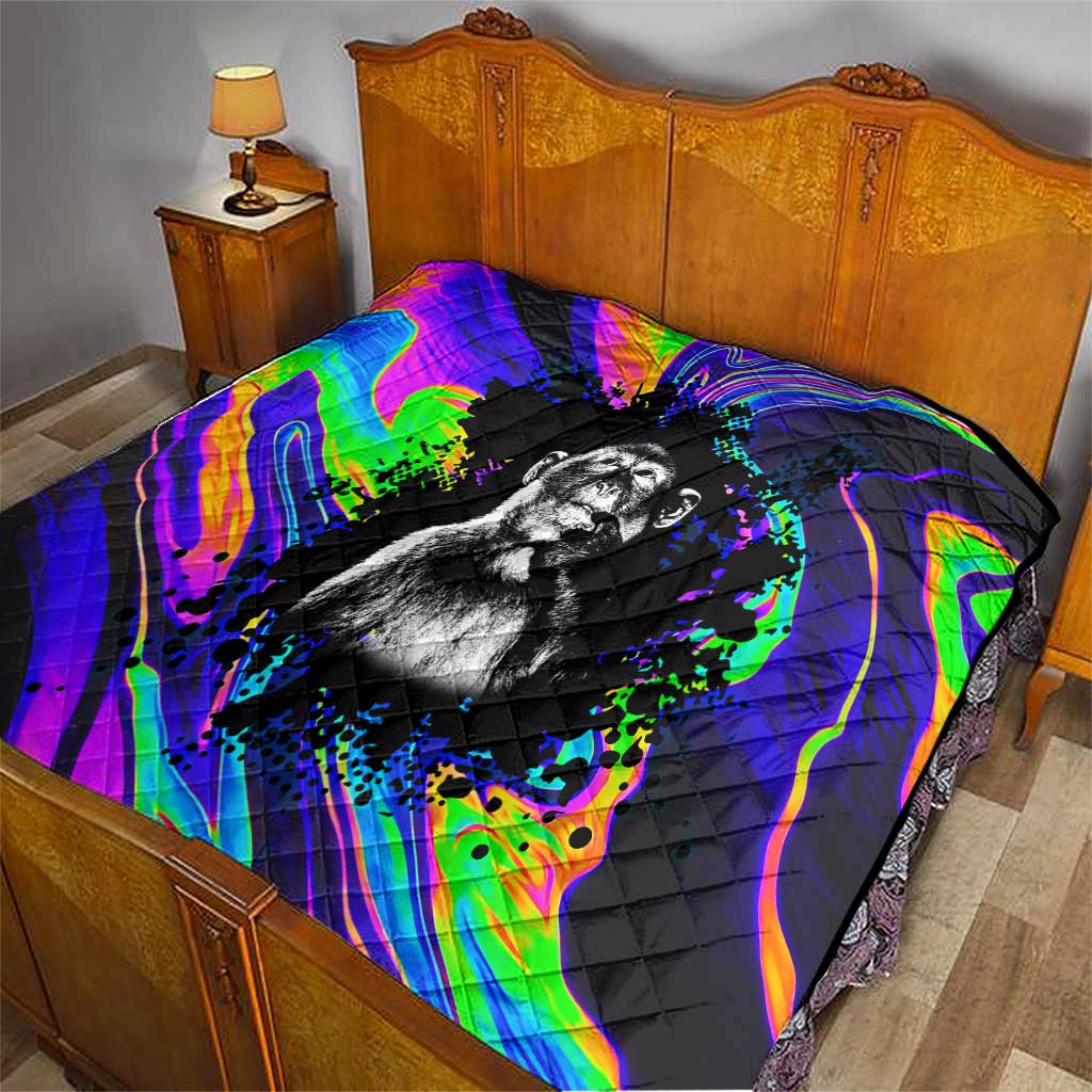 Funny Psychedelic Monkey Thinker Quilt Trippy Curiosity Vibes