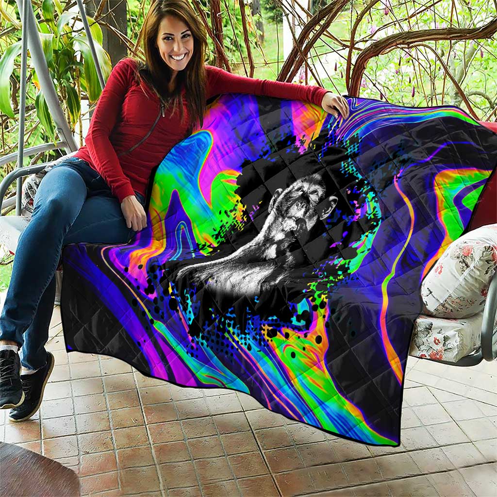 Funny Psychedelic Monkey Thinker Quilt Trippy Curiosity Vibes