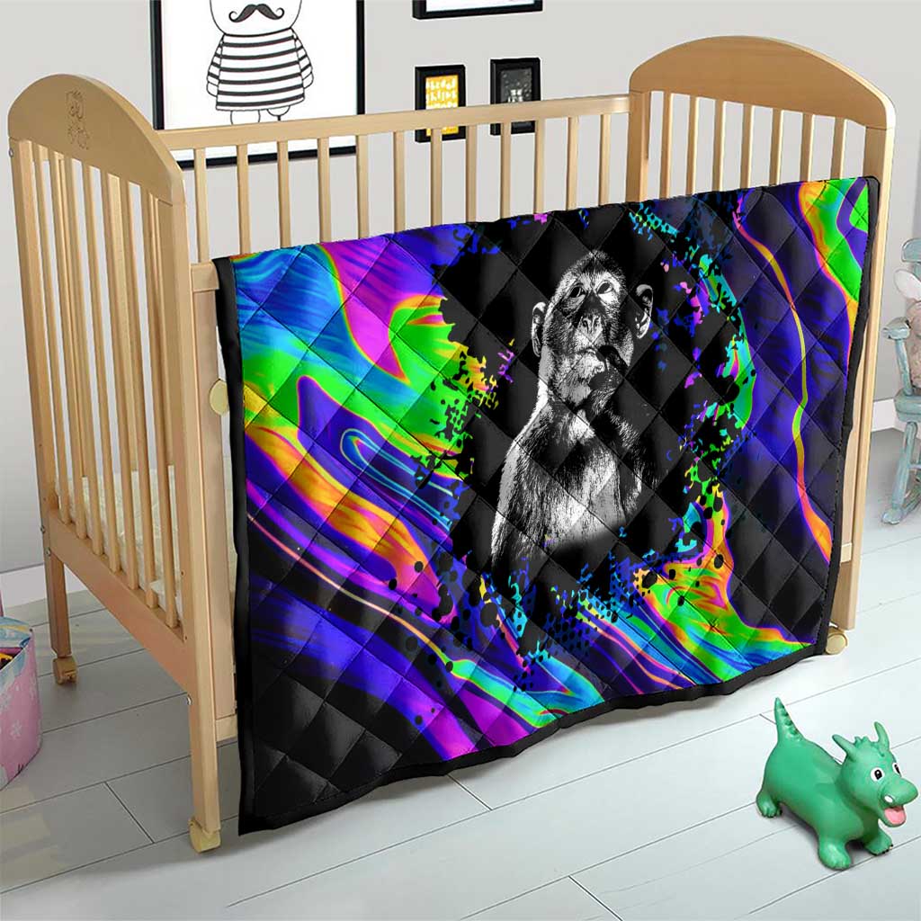 Funny Psychedelic Monkey Thinker Quilt Trippy Curiosity Vibes