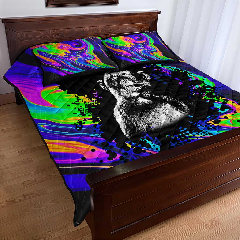 Funny Psychedelic Monkey Thinker Quilt Bed Set Trippy Curiosity Vibes