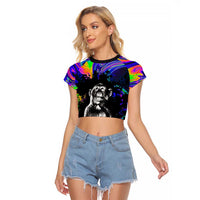 Funny Psychedelic Monkey Thinker Raglan Cropped T Shirt Trippy Curiosity Vibes