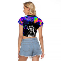 Funny Psychedelic Monkey Thinker Raglan Cropped T Shirt Trippy Curiosity Vibes