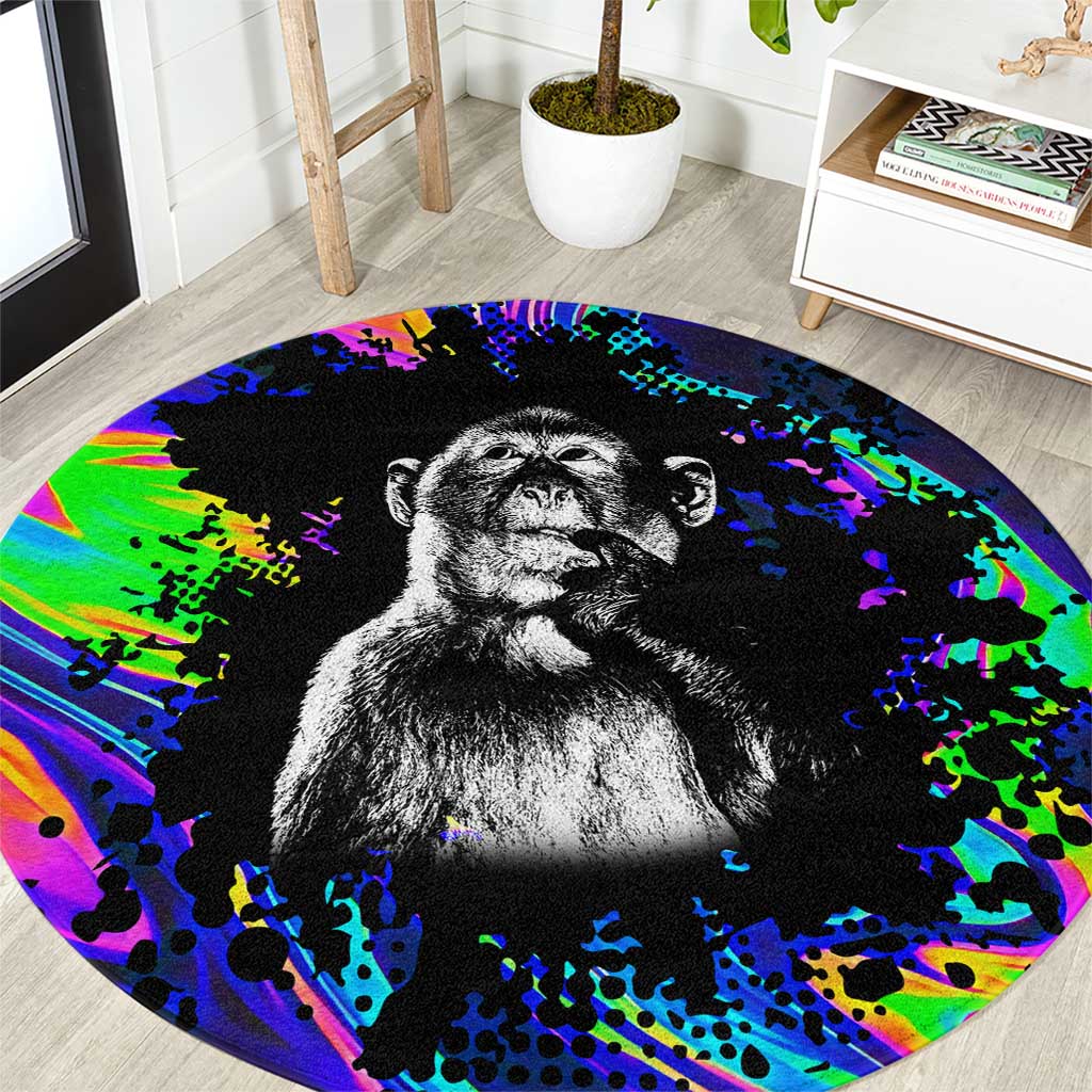 Funny Psychedelic Monkey Thinker Round Carpet Trippy Curiosity Vibes