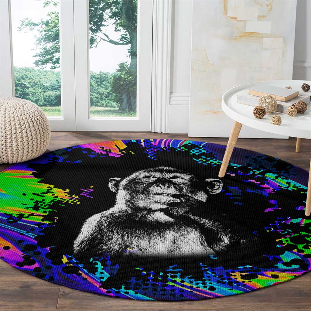 Funny Psychedelic Monkey Thinker Round Carpet Trippy Curiosity Vibes