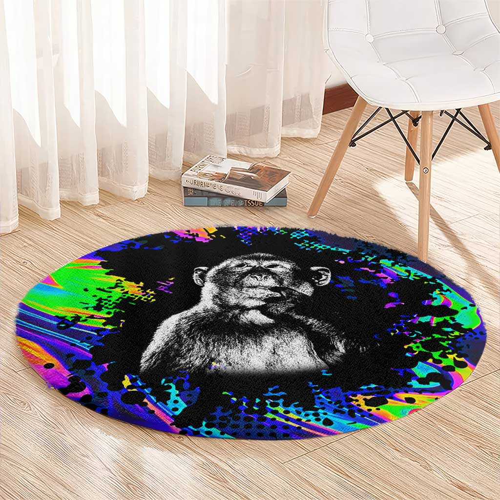 Funny Psychedelic Monkey Thinker Round Carpet Trippy Curiosity Vibes