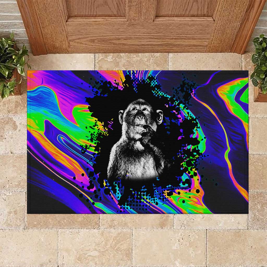 Funny Psychedelic Monkey Thinker Rubber Doormat Trippy Curiosity Vibes